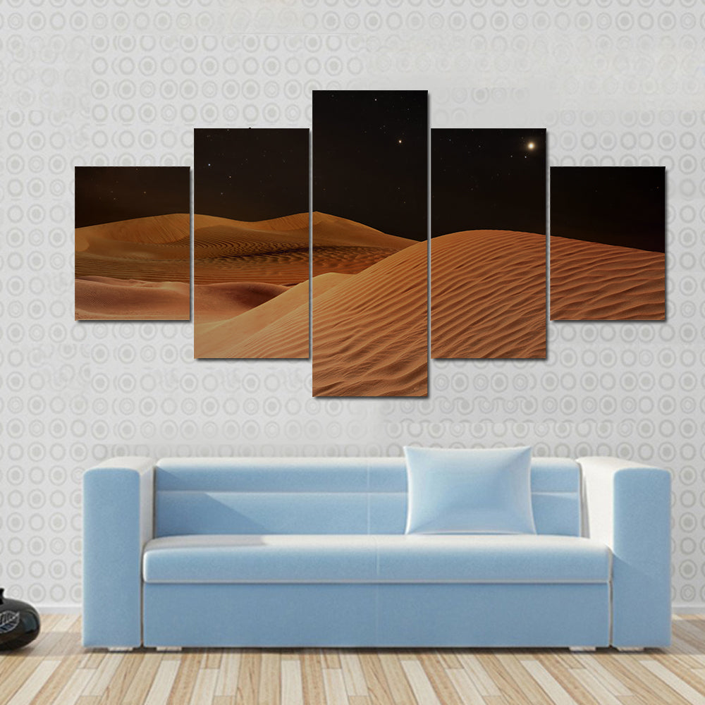 Sandy Desert Under Starry Night Sky Canvas Wall Art