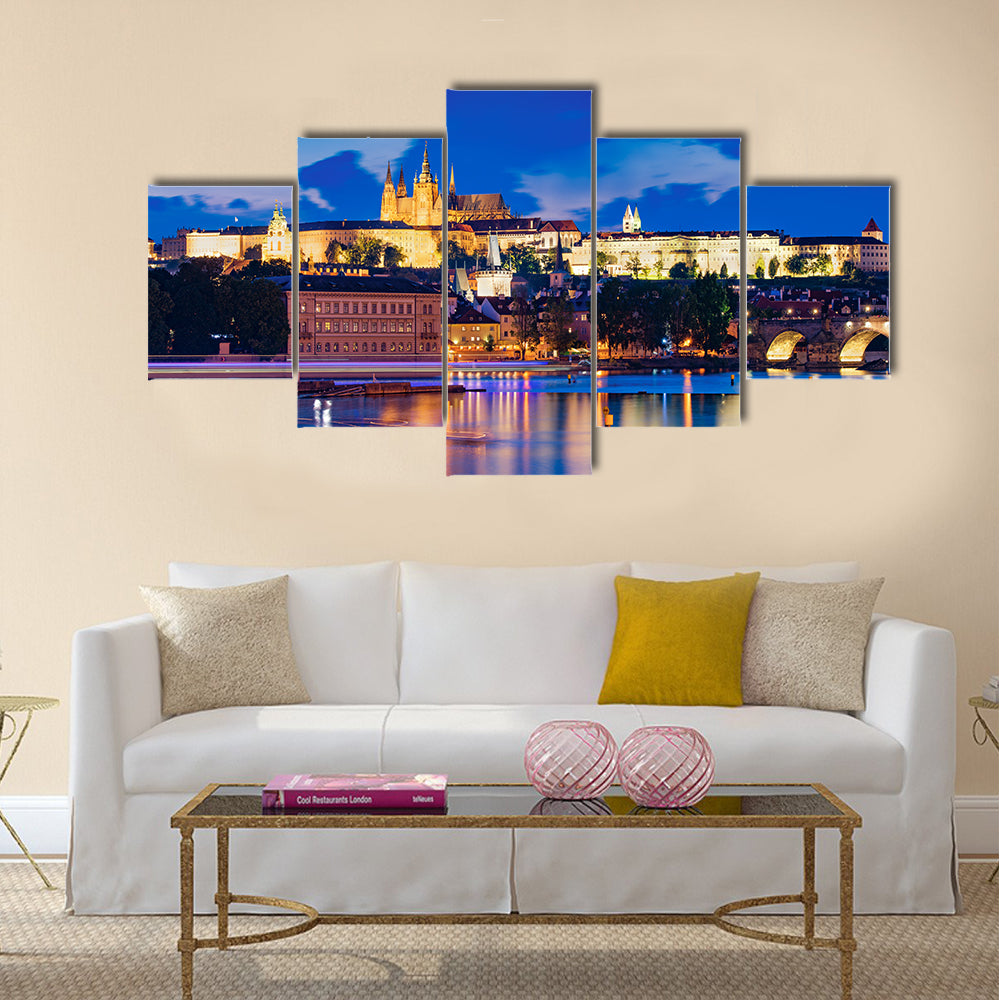 Night View Of Prague Castle Canvas Wall Art