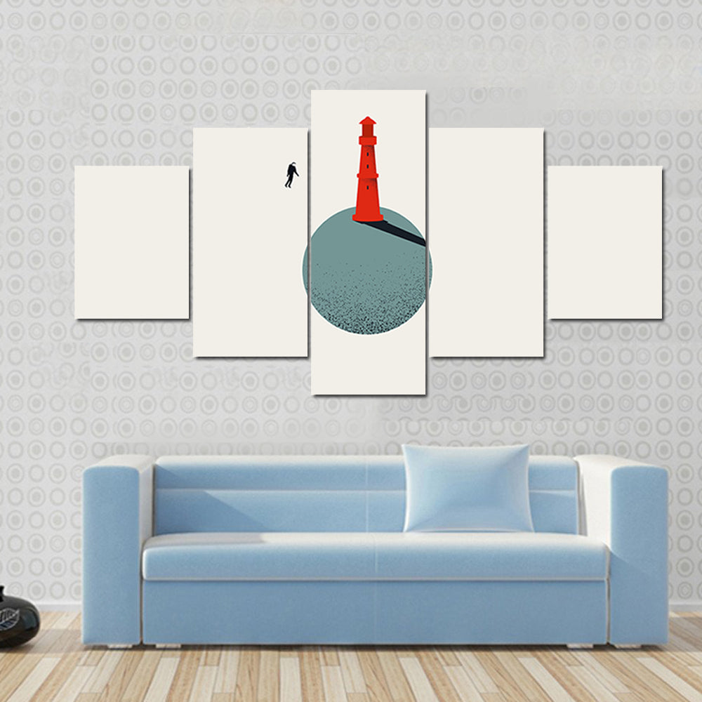 Red Lighthouse with Floating Astronaut Canvas Wall Art