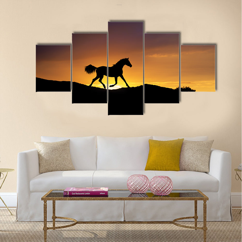 Running Horse Silhouette Canvas Wall Art