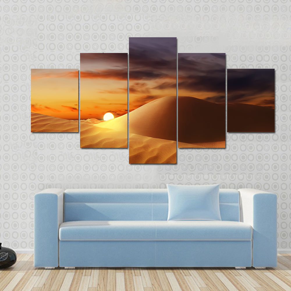 Sandy Desert At Sunset Canvas Wall Art