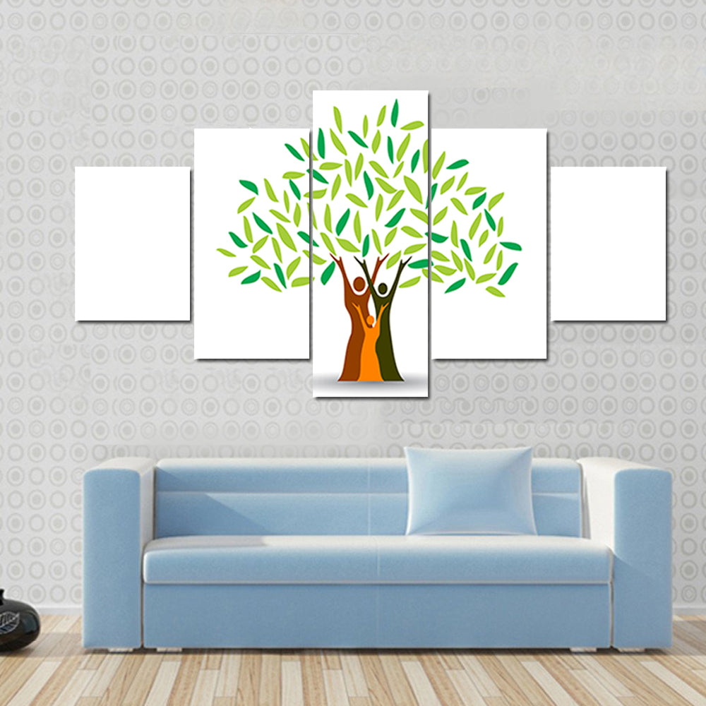 Family Tree with Stylized Silhouettes Canvas Wall Art