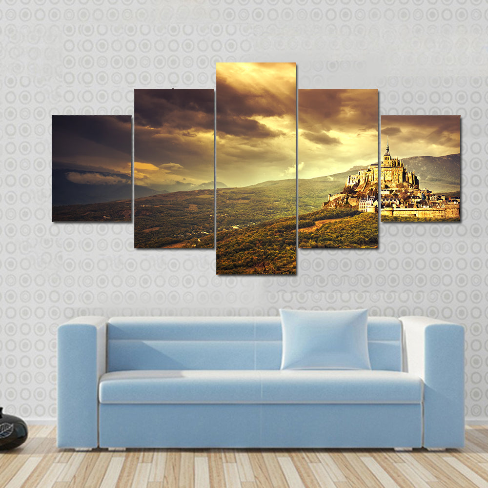 Medieval Castle on Hill at Sunset Canvas Wall Art