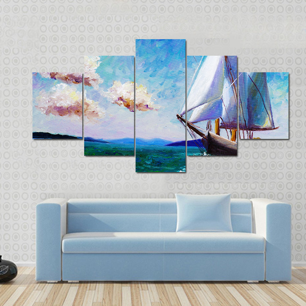 Oil Painted Sailing Boat Canvas Wall Art