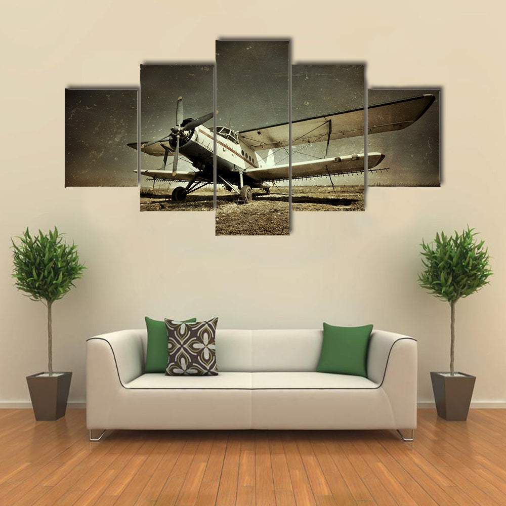Grunge Vintage Military Biplane Canvas Wall Art