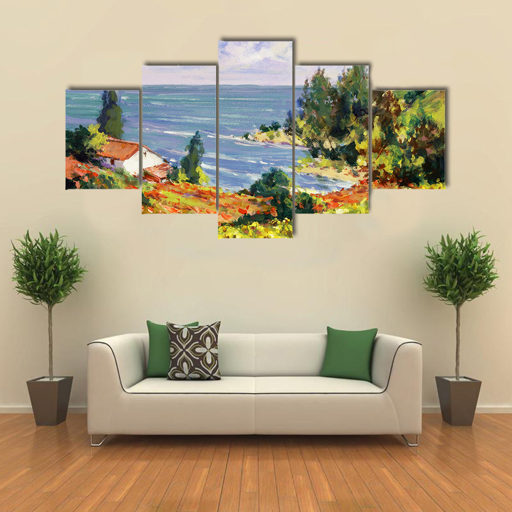 Sunflower Cottage by the Sea Canvas Wall Art