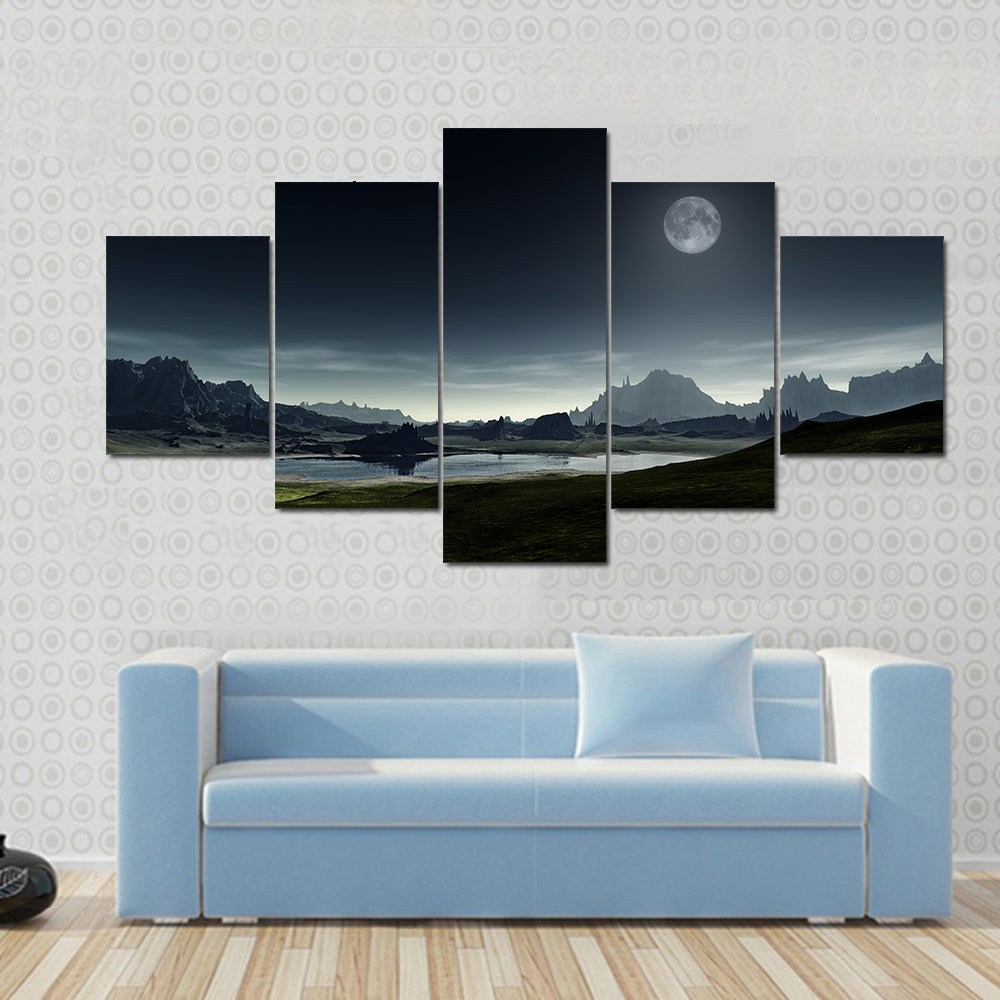 Moonlit Mountain Lake Canvas Wall Art