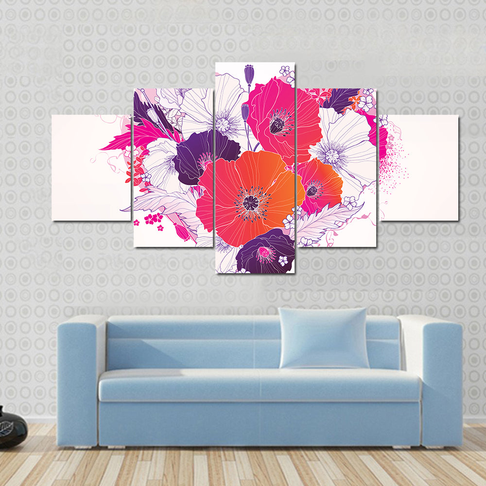 Colorful Floral Heart with Poppies Canvas Wall Art