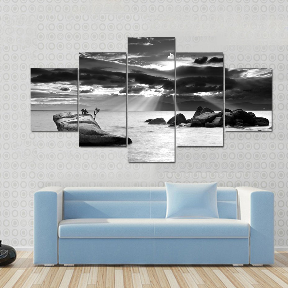 Cloud Burst Over Bonsai Rock At Lake Tahoe Canvas Wall Art