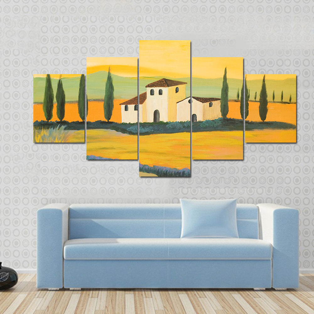 Tuscan Lavender Fields with Cypress Trees Canvas Wall Art