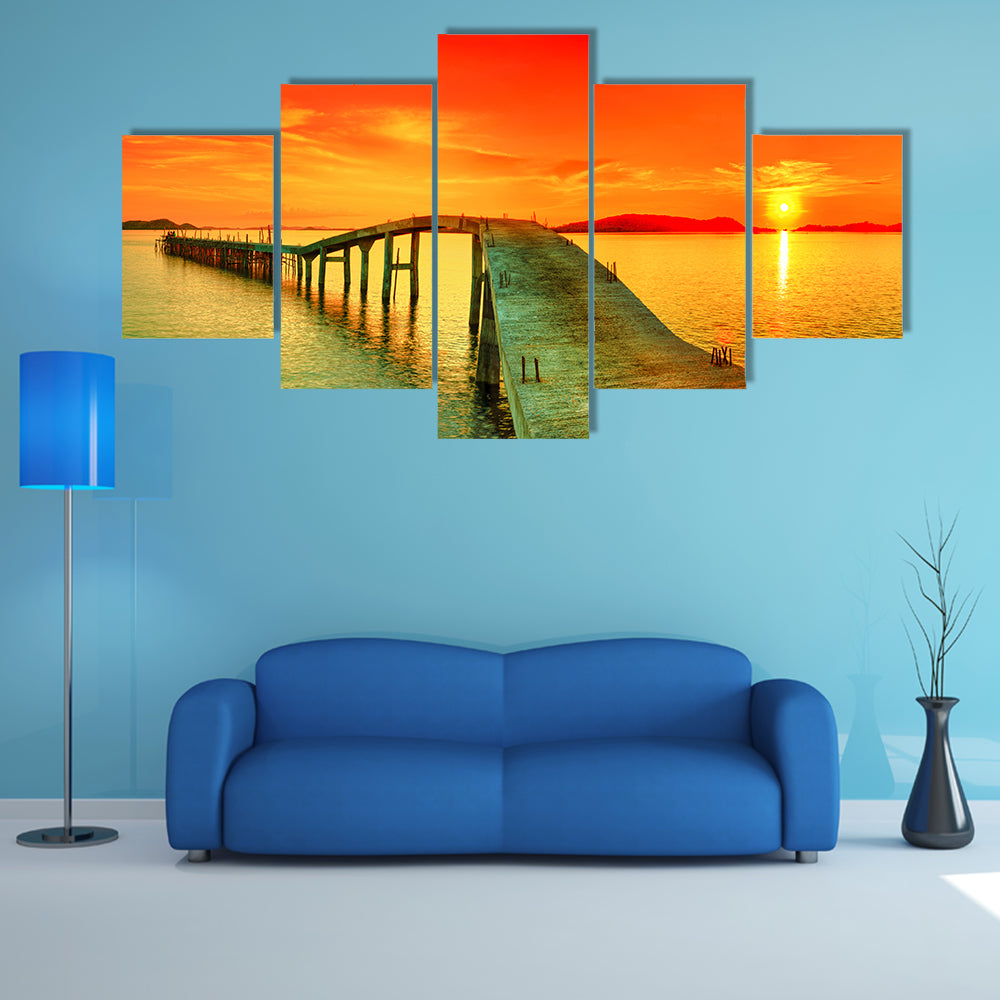 Sunset Over The Sea Pier Canvas Wall Art