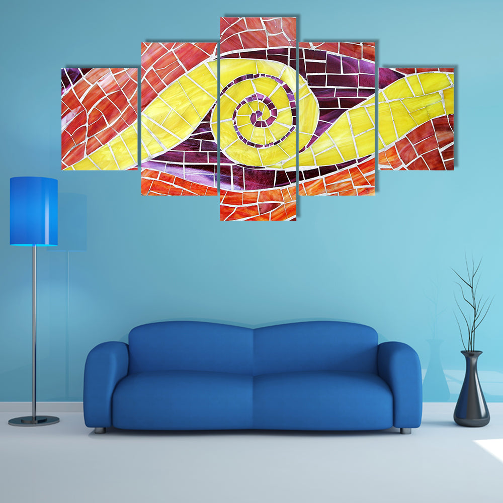 Colorful Mosaic with Yellow Spiral Canvas Wall Art