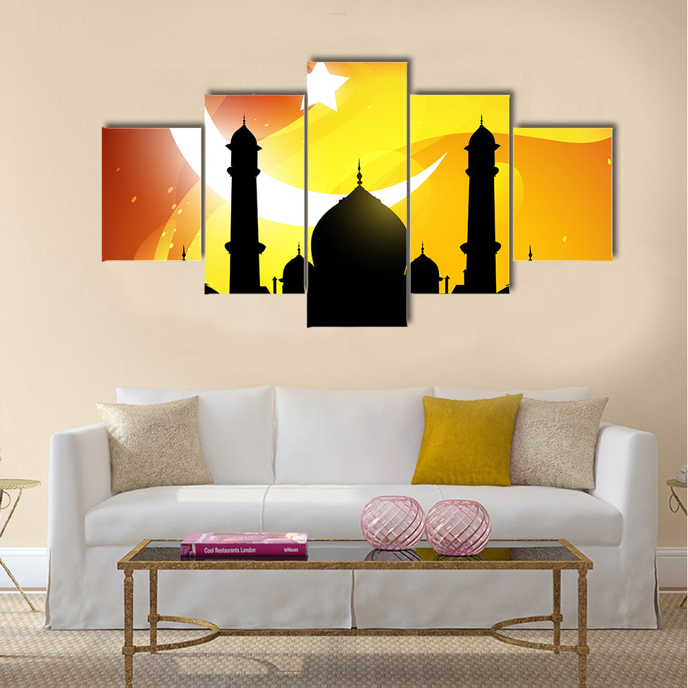 Glowing Ramadan Mosque Silhouette Canvas Wall Art