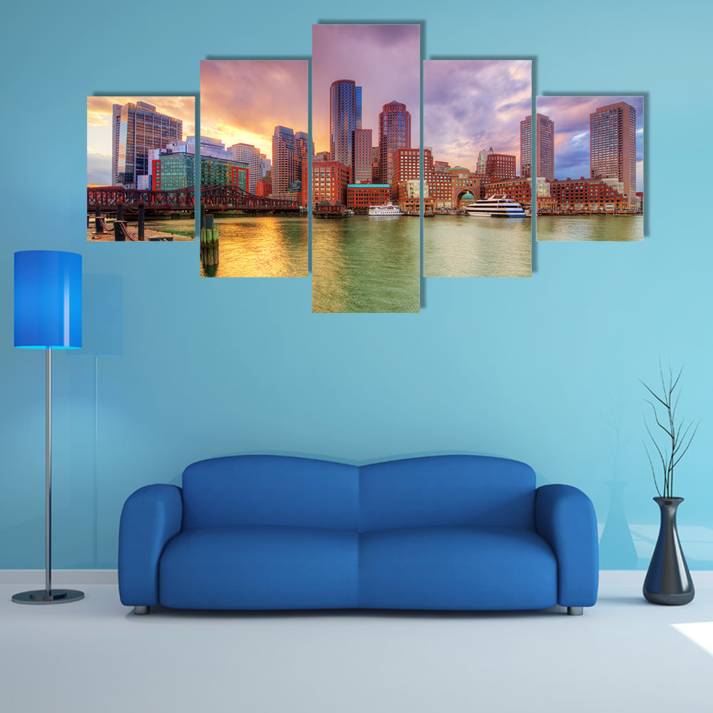 Boston Harbor Skyline at Sunset Canvas Wall Art