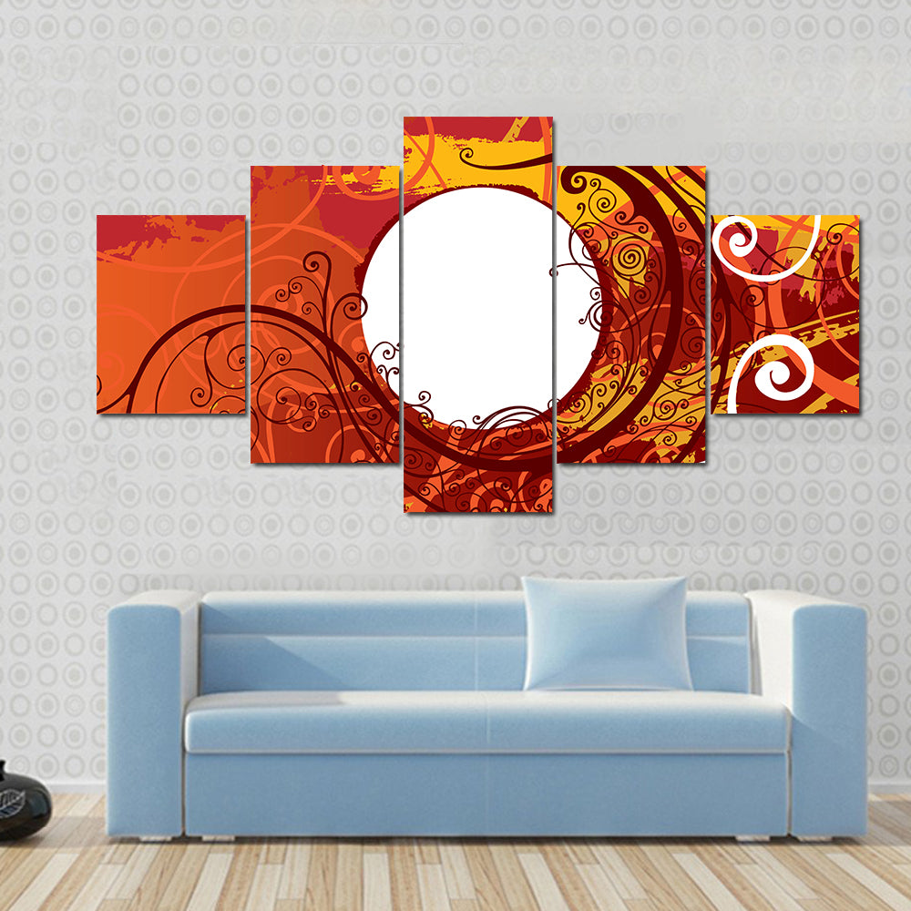 Maroon Floral Scrollwork Ornament Canvas Wall Art