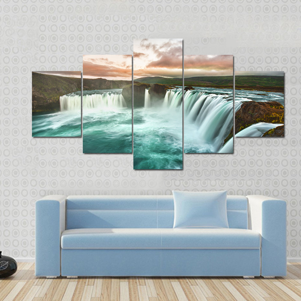Godafoss Waterfall at Sunset Canvas Wall Art