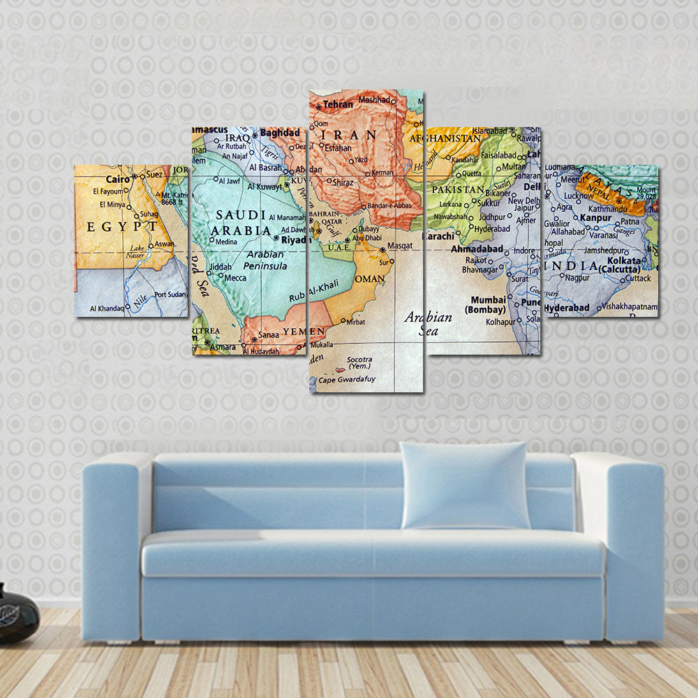 Map Of Middle East Canvas Wall Art