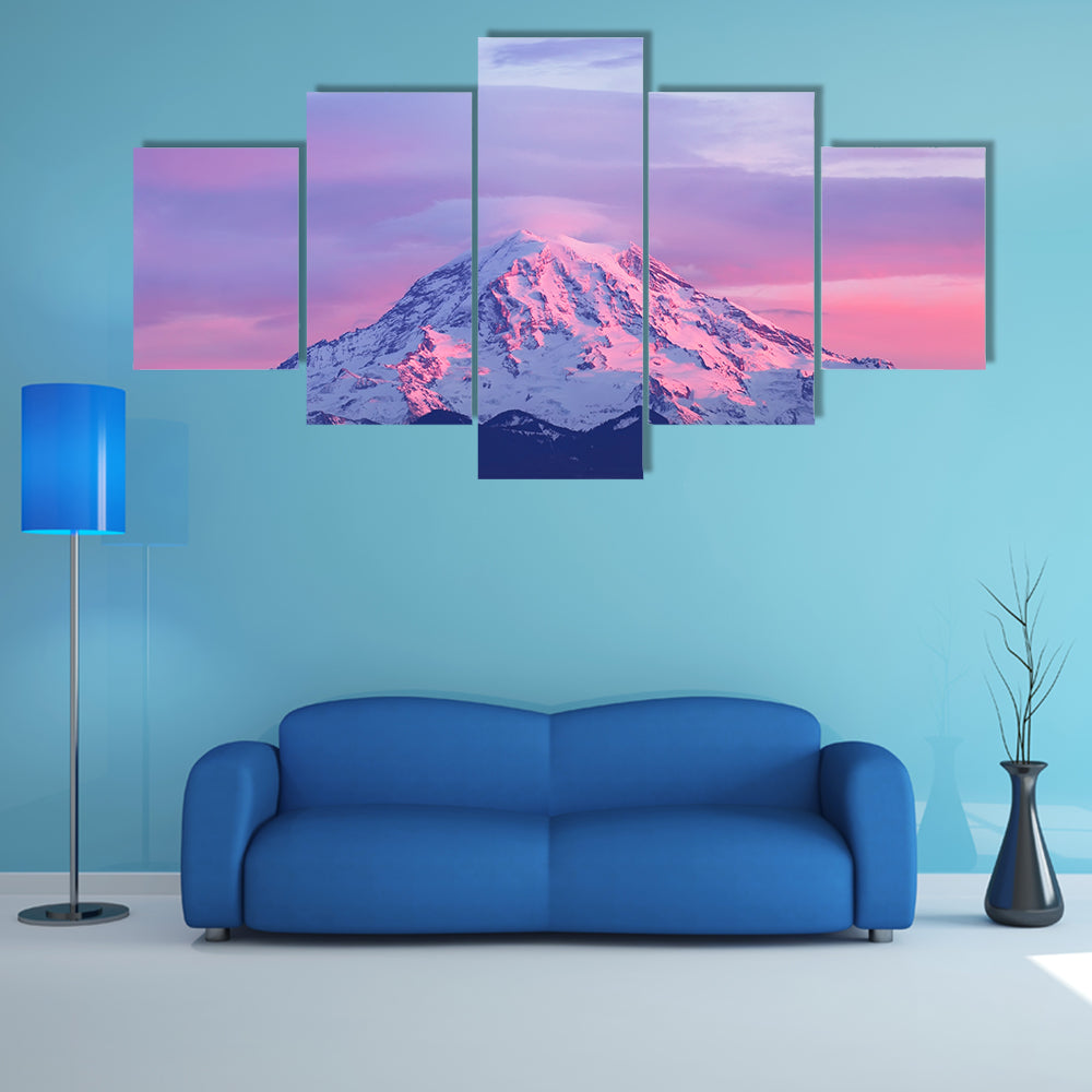 Sunset light On Mount Rainier Canvas Wall Art