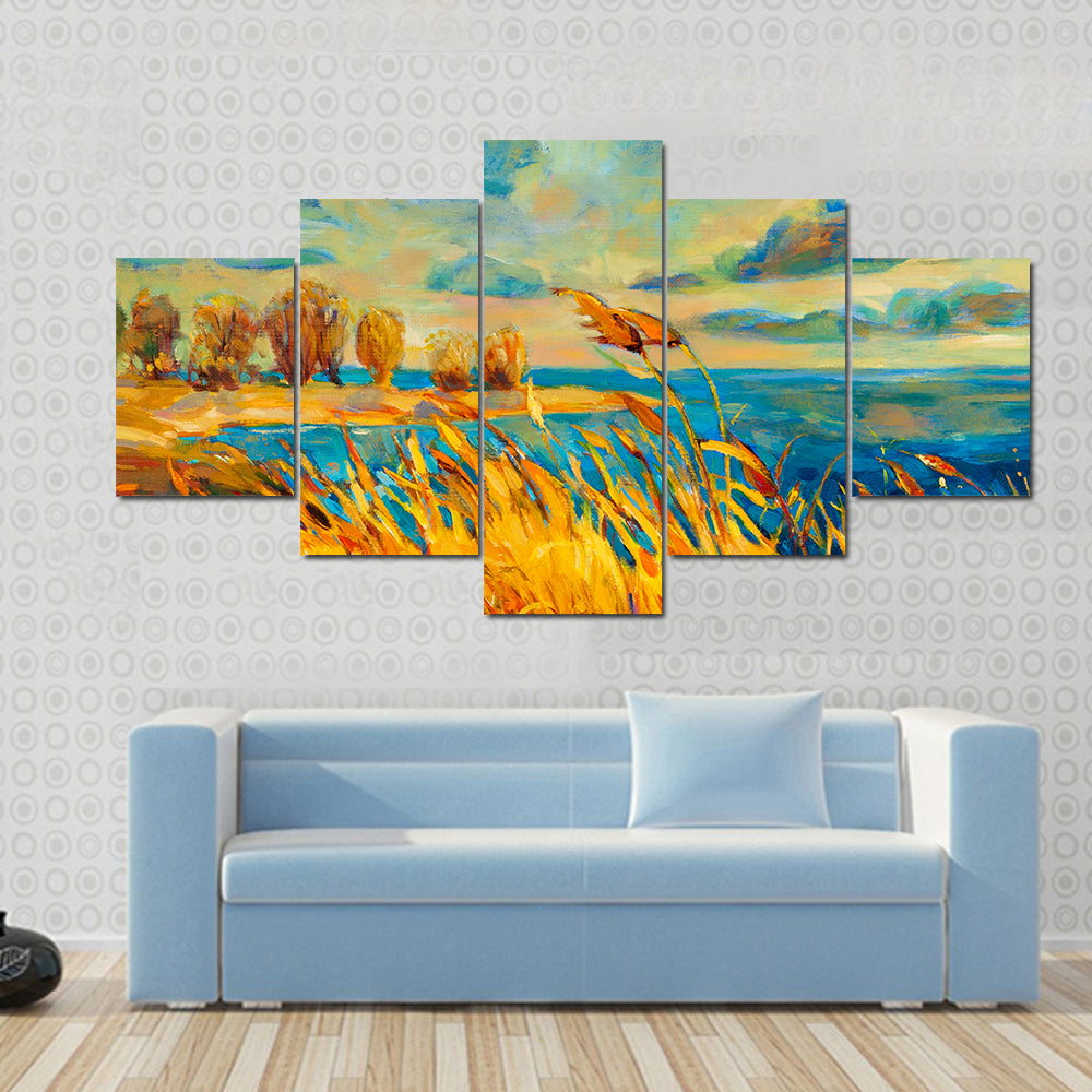 Sunset Over Lake Canvas Wall Art