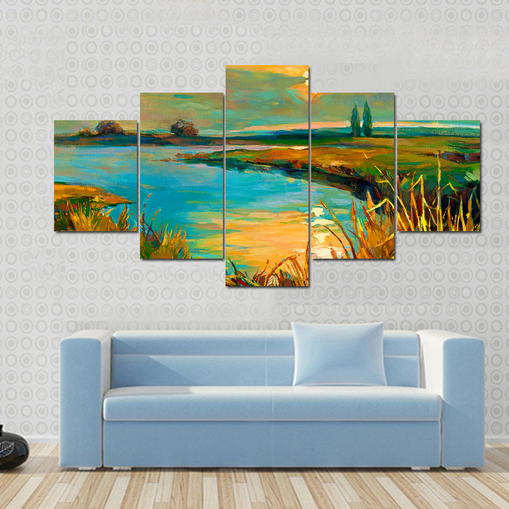 Golden Lakeside Sunset Canvas Wall Art