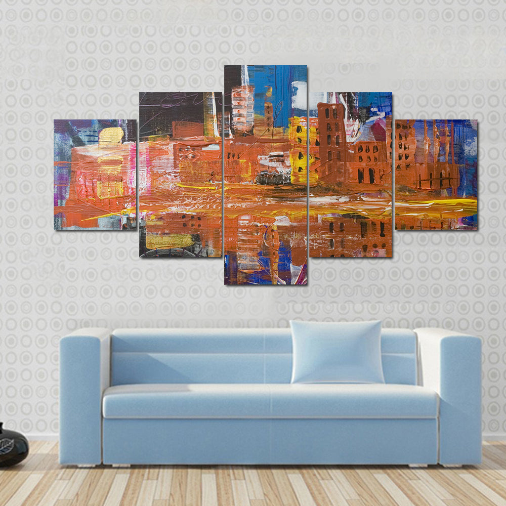 Metropolis Dusk Reflected Skyline Canvas Wall Art