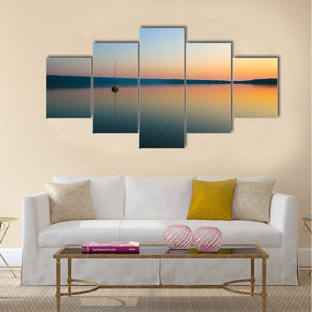 Yellow Sailboat at Sunset Canvas Wall Art