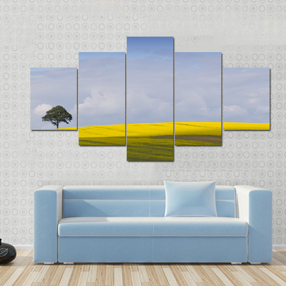 Yellow Rapeseed Field with Lone Tree Canvas Wall Art