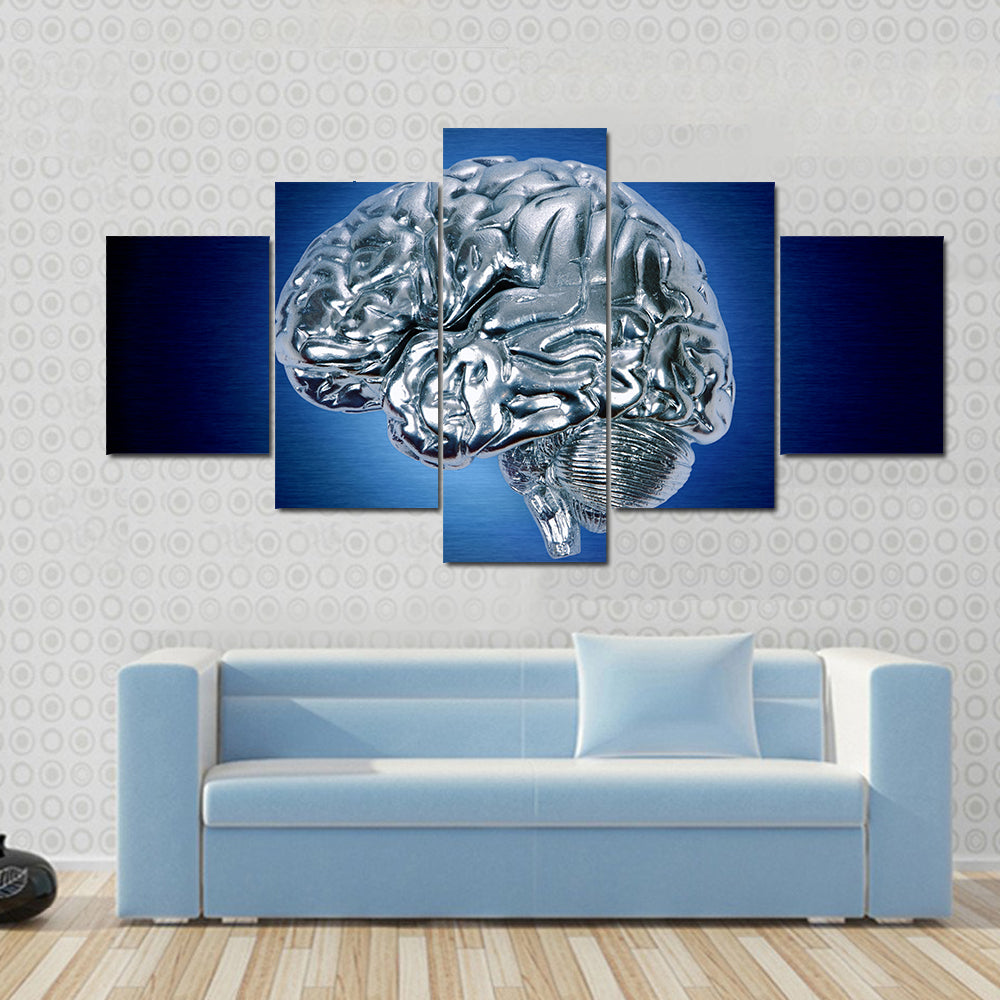 Chrome Brain Profile Canvas Wall Art