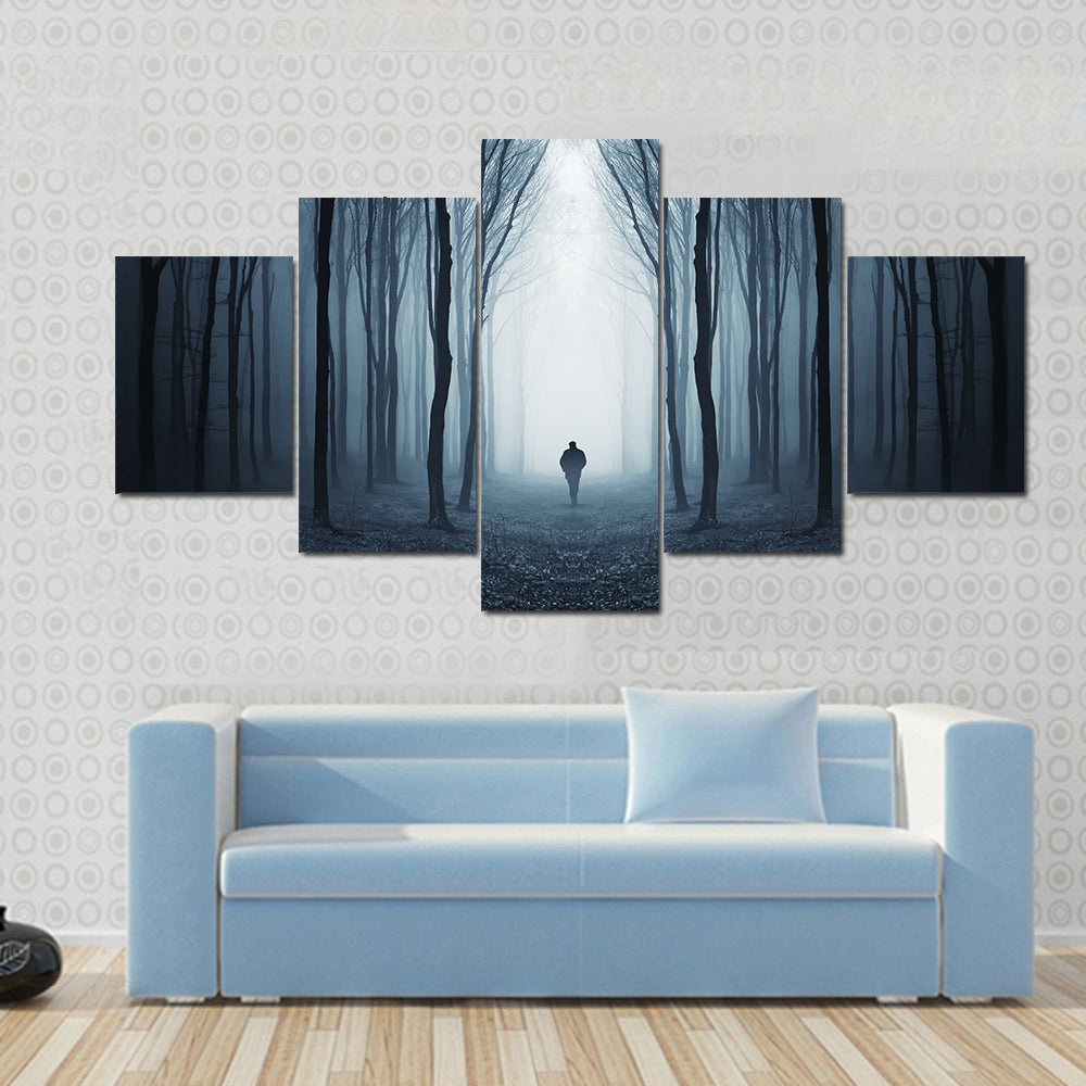 Man Walking Through A Fairytale Forest Canvas Wall Art