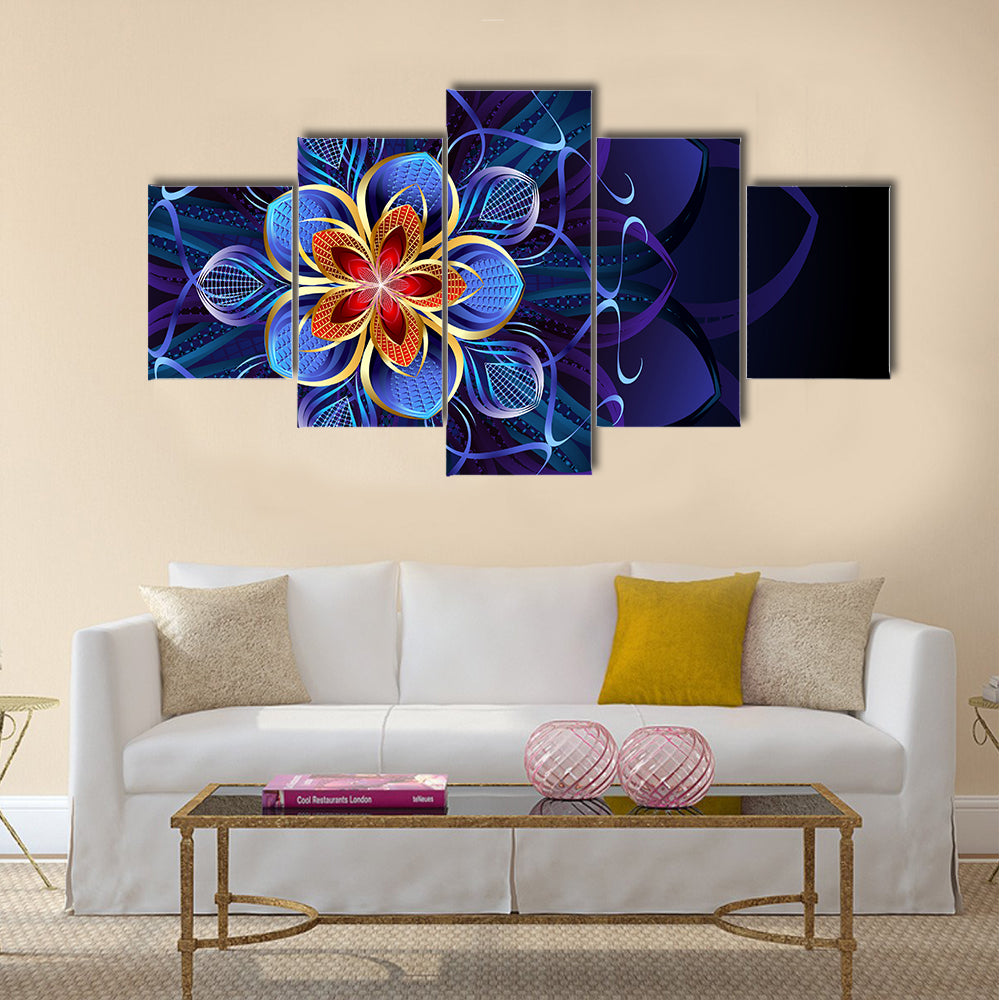 Navy Blue Geometric Flower Mandala Canvas Wall Art