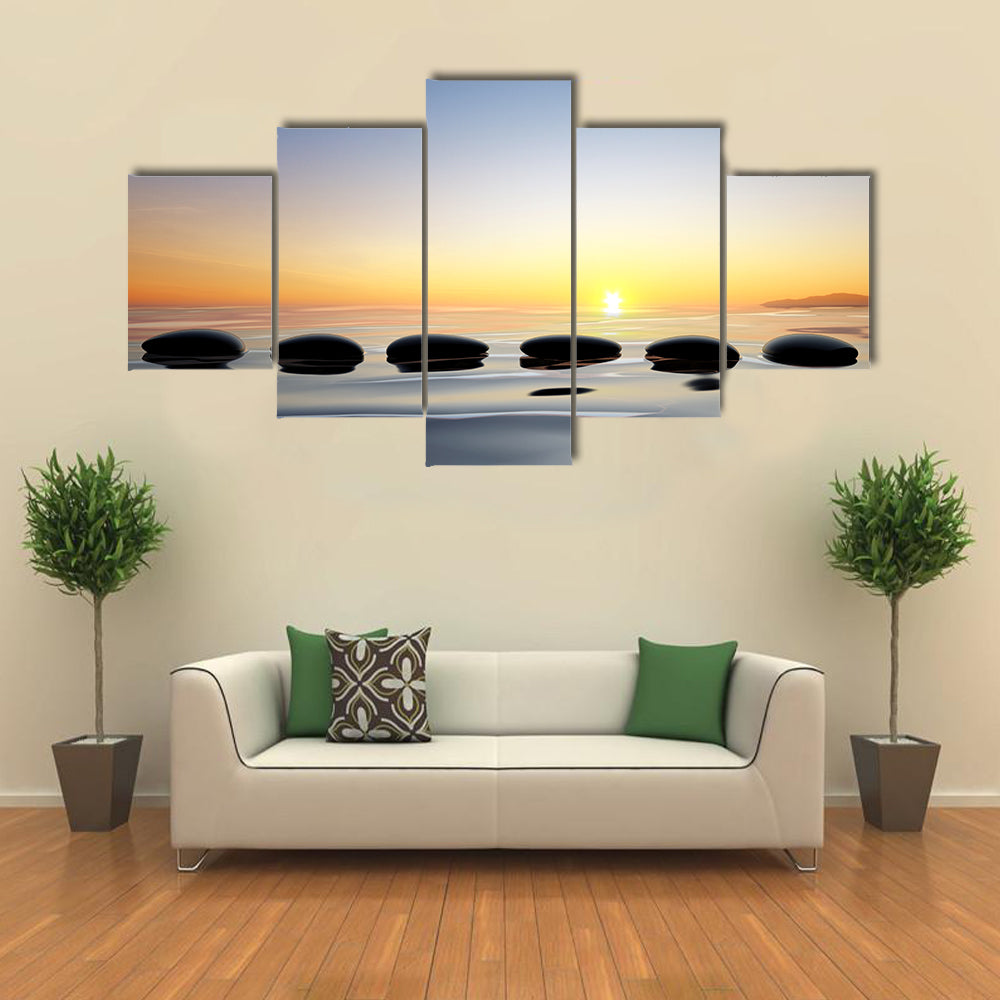 Lake With Zen Stones Canvas Wall Art