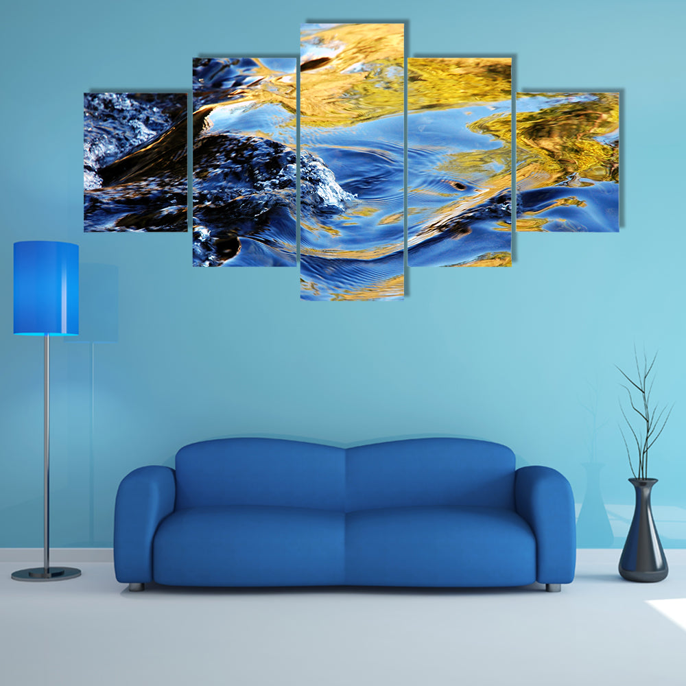 Autumn Trees In Mountain Stream Water Canvas Wall Art