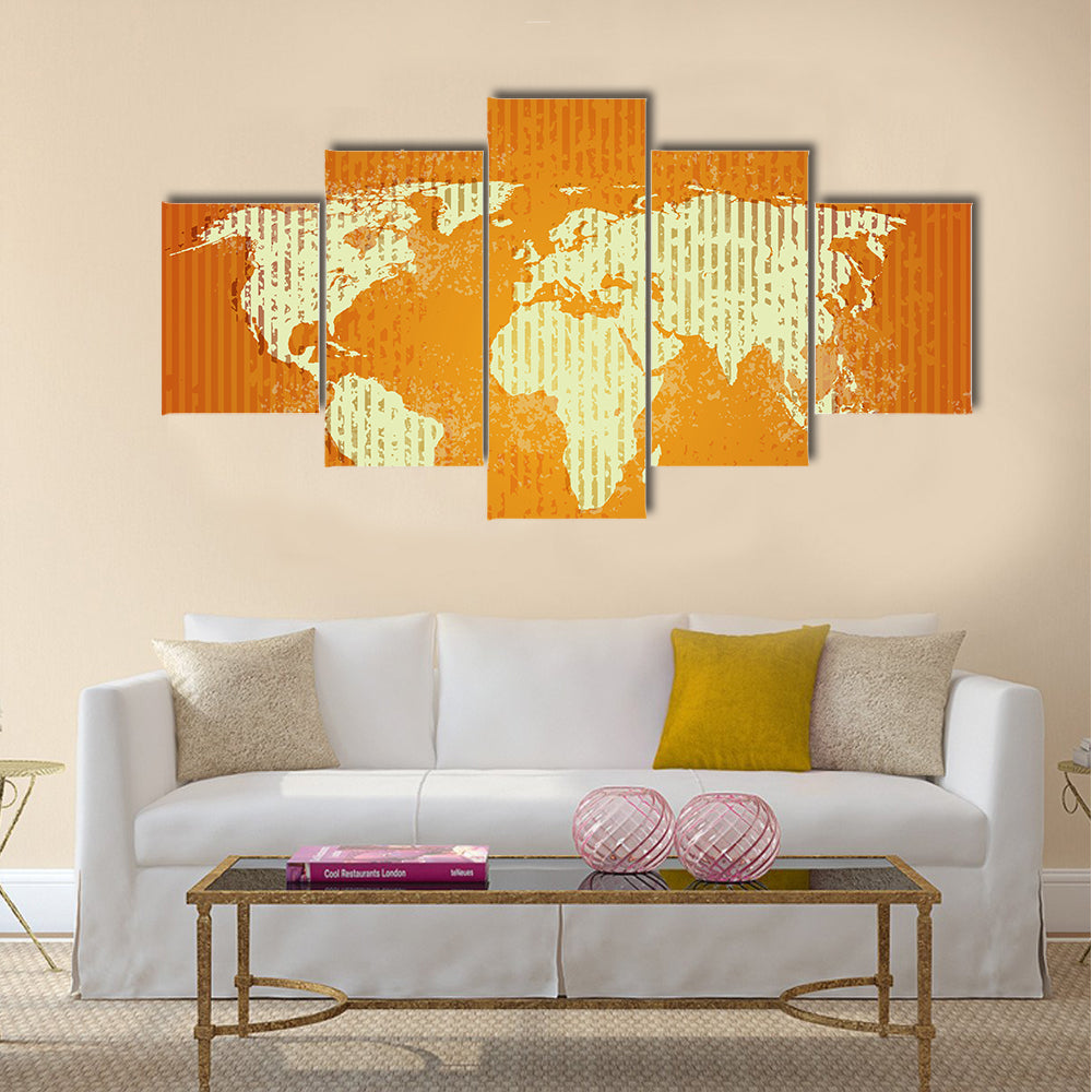Vintage Old World Map with Stripes Canvas Wall Art