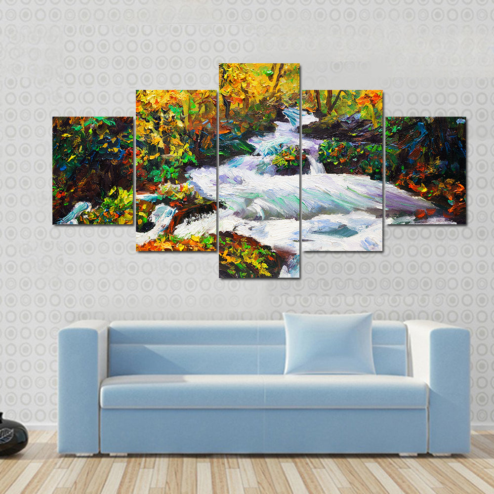Autumn Maple Waterfall Canvas Wall Art