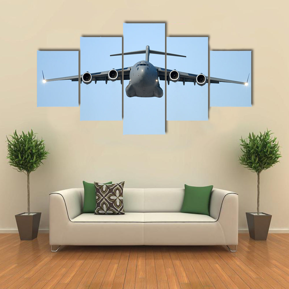 Flying Military Transport Plane Canvas Wall Art