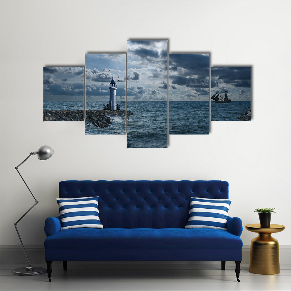 Lighthouse In Sea Storm Wall Art