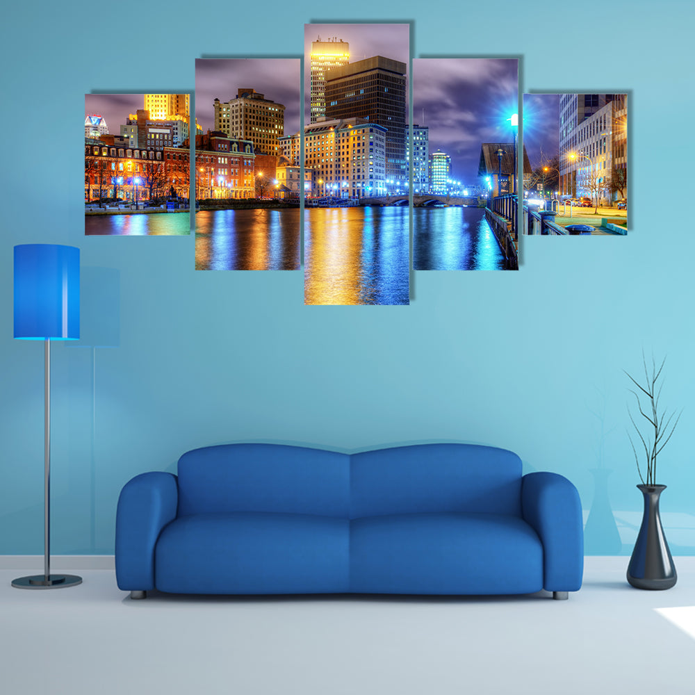 Downtown Providence Skyline with Water Reflections Canvas Wall Art