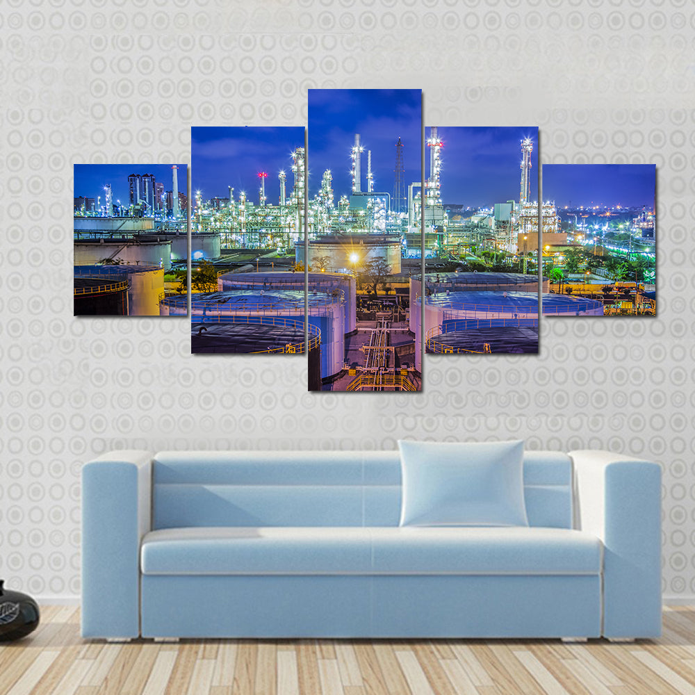 Oil Refinery at Night Canvas Wall Art