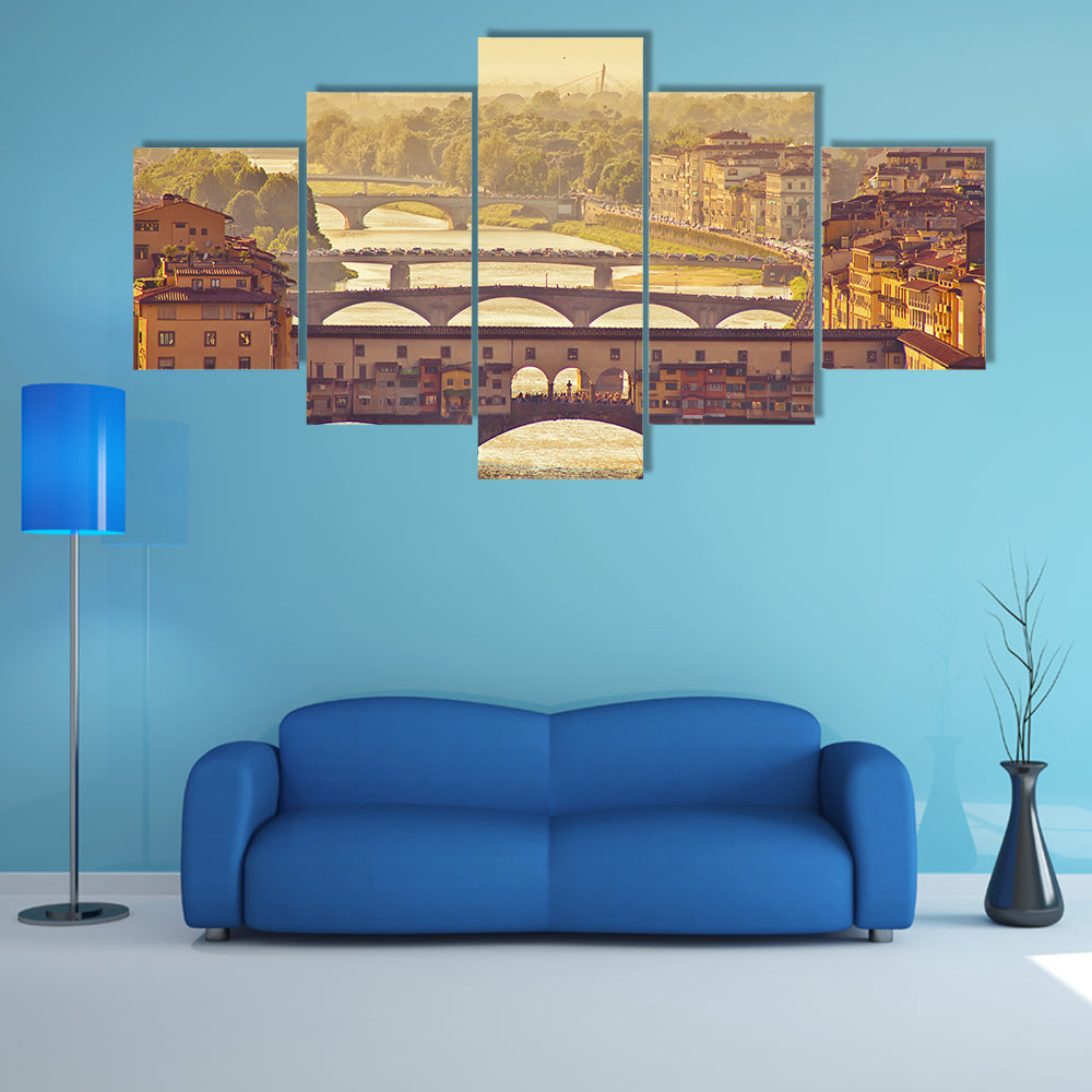Ponte Vecchio at Golden Hour, Florence Cityscape Canvas Wall Art