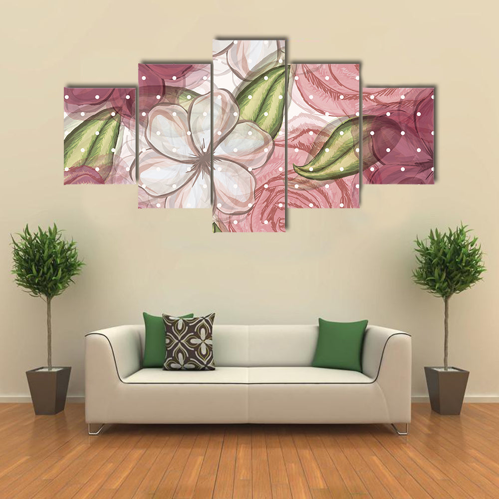 Pink Roses and White Blossoms Pattern Canvas Wall Art