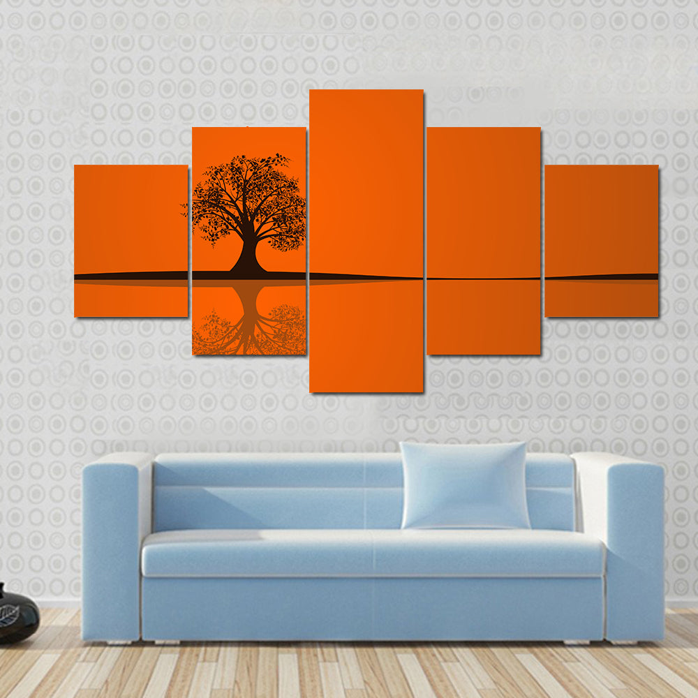 Solitary Tree at Sunset Reflection Canvas Wall Art