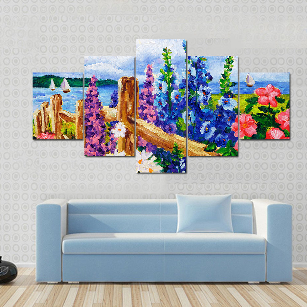 Summer Wildflowers by Split-rail Fence Canvas Wall Art