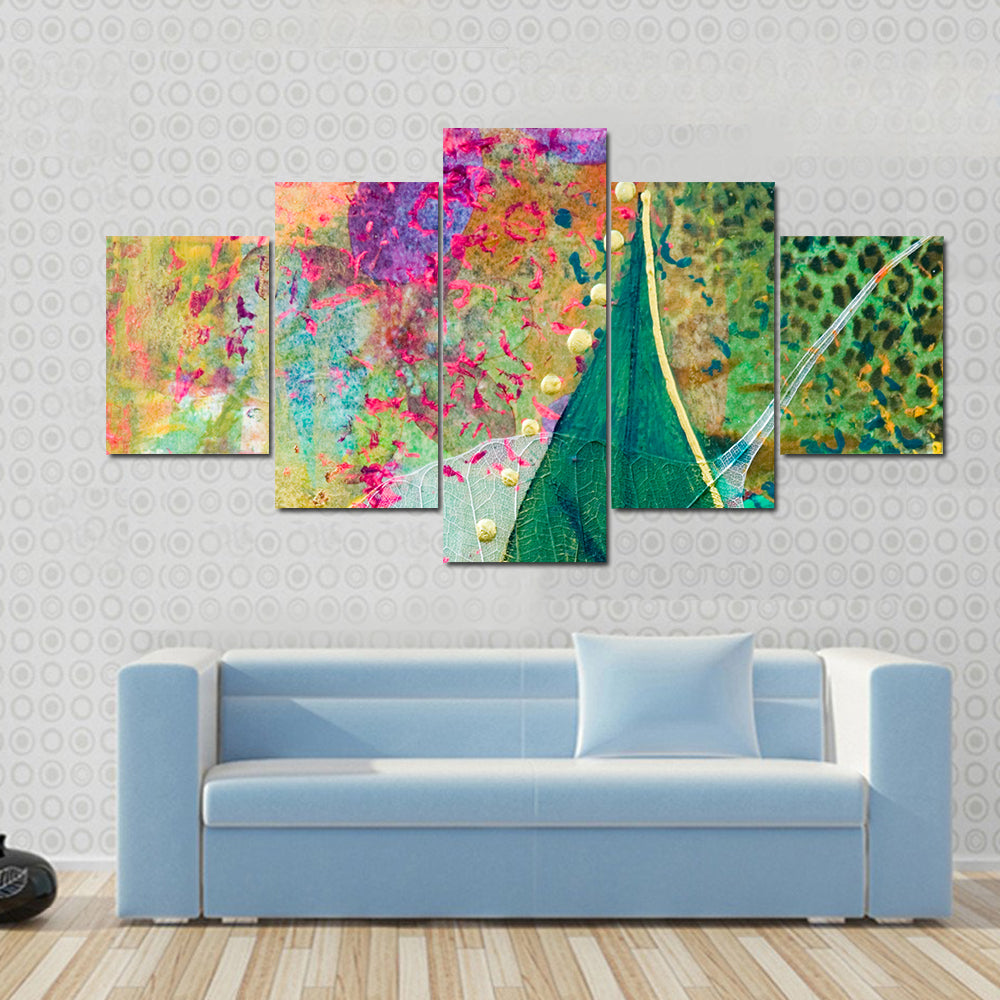 Green Leaf and Purple Orchid Abstract Canvas Wall Art