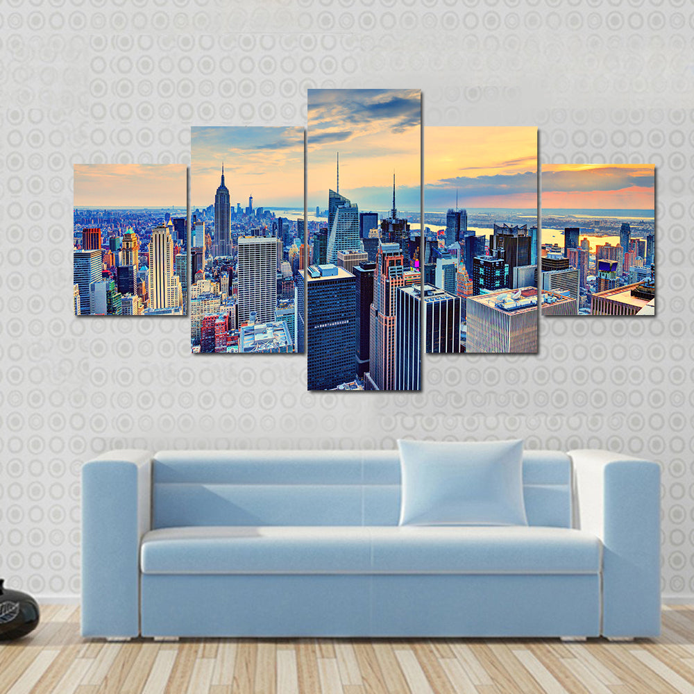New York City Skyline at Dusk Canvas Wall Art