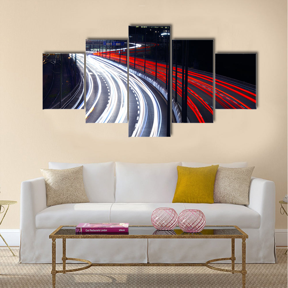 Light Trails From Cars In Stockholm Canvas Wall Art