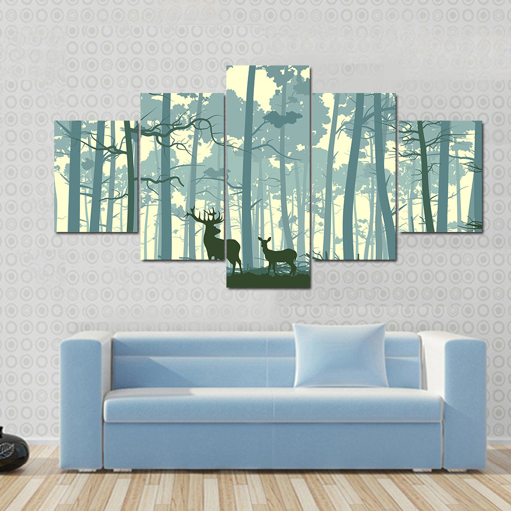 Wild Deer In Forest Canvas Wall Art