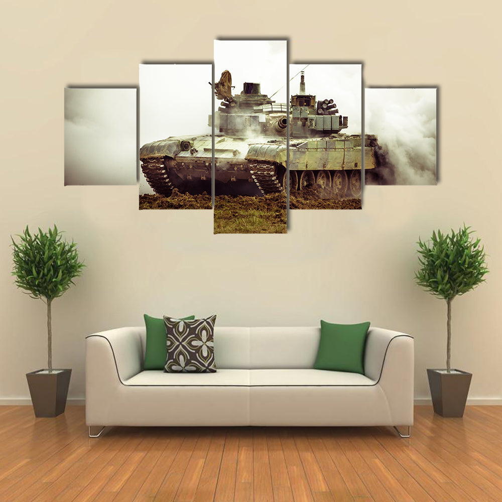 Military Tank On War Canvas Wall Art