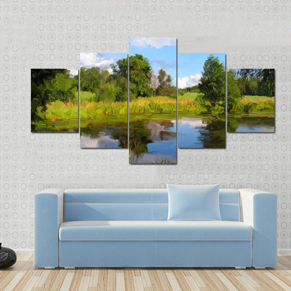 Hand Drawn Summer Lake Canvas Wall Art