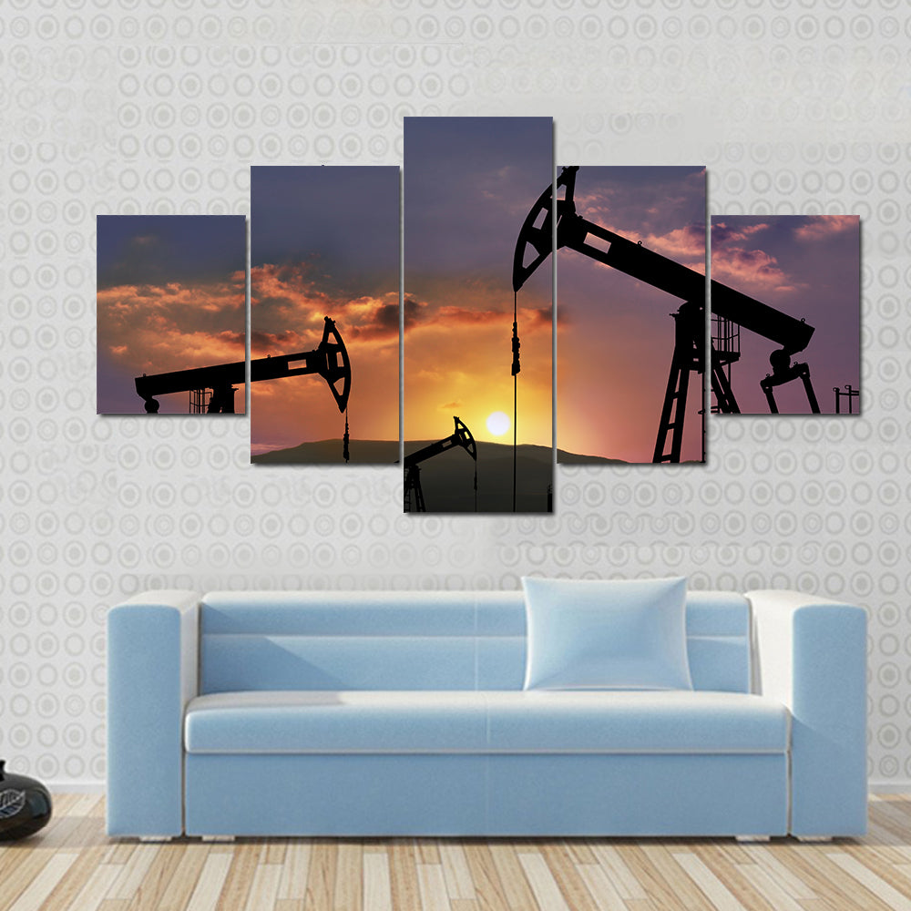 Oil Pumpjacks at Sunset Canvas Wall Art