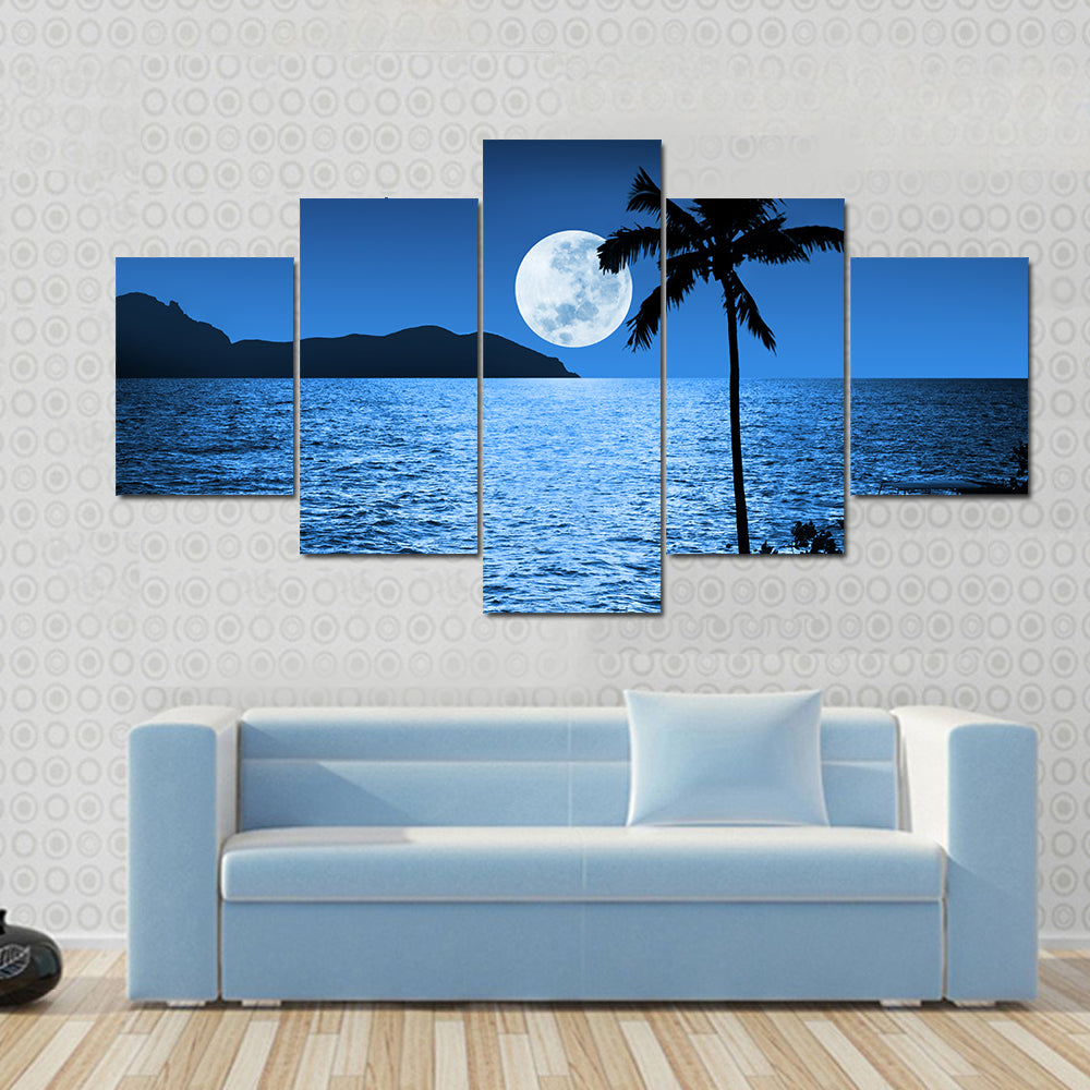 Full Moon Over Ocean Canvas Wall Art